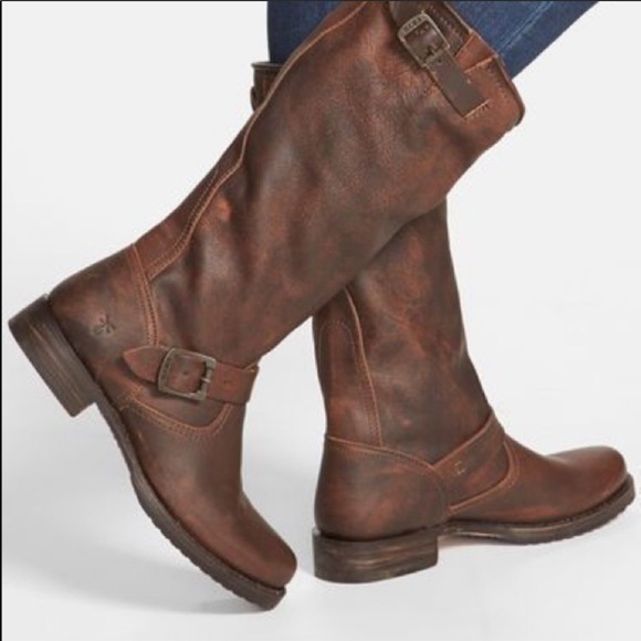 Frye slouchy brown distressed leather pullon boots - Picture 10 of 14